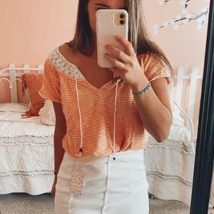 Lucky Brand Crochet Neck Tee